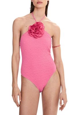 MANGO Textured Rosette One-Piece Swimsuit in Pink