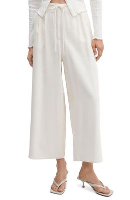 MANGO Tie Belt Wide Leg Pants in Off White