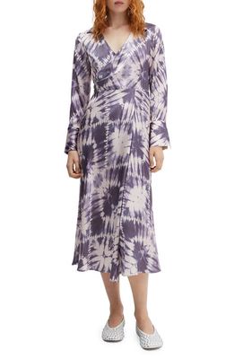 MANGO Tie Dye Long Sleeve Midi Dress in Light/Pastel Purple