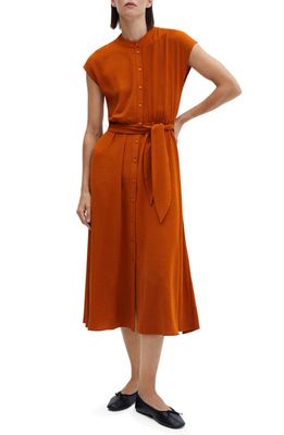 MANGO Tie Waist Midi Dress in Burnt Orange