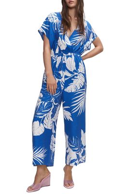 MANGO Tropical Palm Print Jumpsuit in Blue