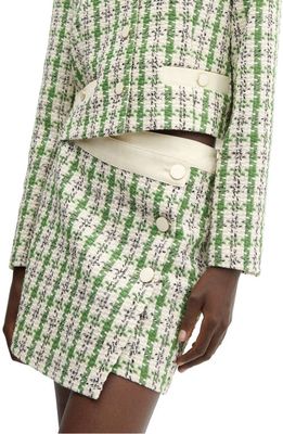 MANGO Tweed Button Wrap Miniskirt in Green