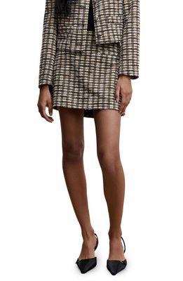 MANGO Tweed Miniskirt in Ochre