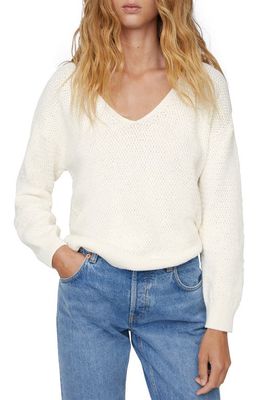MANGO V-Neck Cotton Blend Sweater in Off White