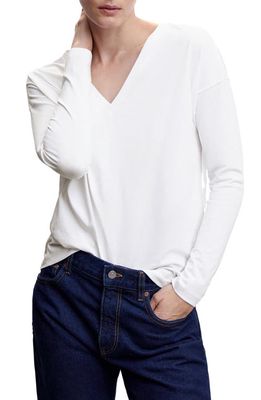 MANGO V-Neck Cotton T-Shirt in White