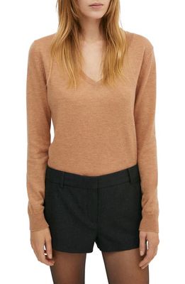MANGO V-Neck Wool Sweater in Medium Brown