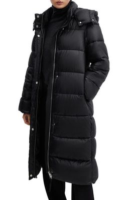 MANGO Water Repellent Channel Quilted Hooded Coat in Black