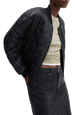 MANGO Water Repellent Quilted Bomber Jacket in Black