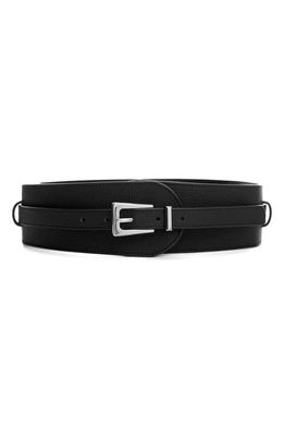 MANGO Wide Leather Belt in Black