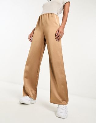 Mango wide leg elastic waist pants in brown