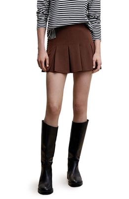 MANGO Wide Pleated Miniskirt in Brown