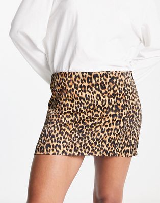 Mango x Camille low rise mini skirt in leopard print-Multi