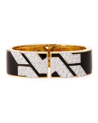 Manhattan 18k Gold Diamond Cuff Bracelet in Black Enamel