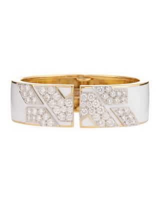 Manhattan 18k Gold Diamond Cuff Bracelet in White Enamel