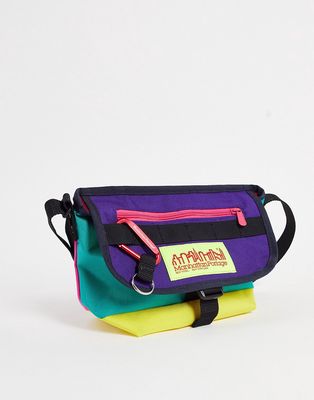 Manhattan Portage nylon messenger bag in green, purple and yellow