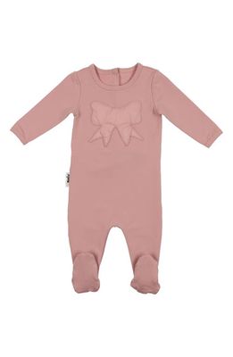 Manière Bow Stretch Cotton Footie in Dusty Pink