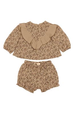 Manière Floral Ruffle Short Sleeve Top & Bloomers Set in Cream