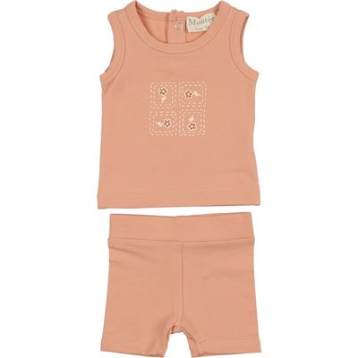 Manière Floral Tile Stretch Cotton Tank & Shorts Set in Coral 