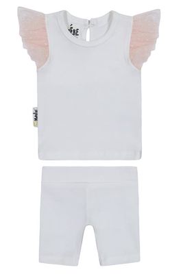 Manière Glitter Mesh Top & Shorts Set in White/Mauve 