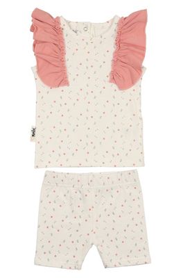 Manière Petals & Polka Dots Flutter Sleeve Top & Shorts Set in White