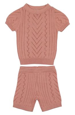 Manière Short Sleeve Pointelle Sweater & Shorts Set in Salmon