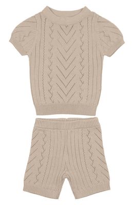 Manière Short Sleeve Pointelle Sweater & Shorts Set in Sand