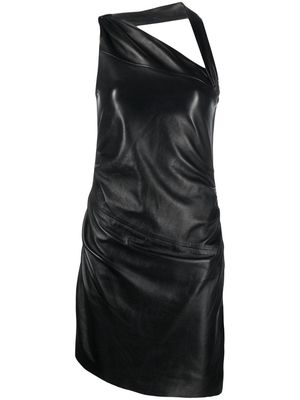 Manokhi asymmetric gathered leather mini dress - Black