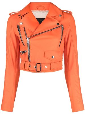 Manokhi cropped leather biker jacket - Orange