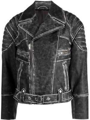 Manokhi distressed leather biker jacket - Black