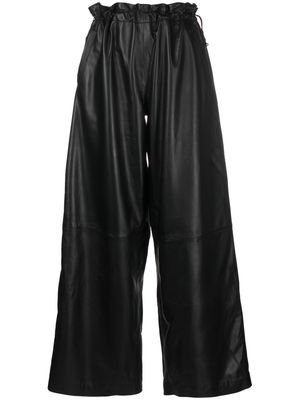 Manokhi frilled-waist leather pant - Black