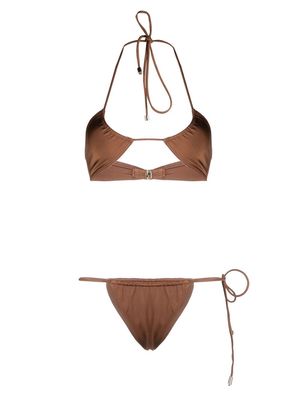 Manokhi halterneck tie-fastening bikini set - Brown