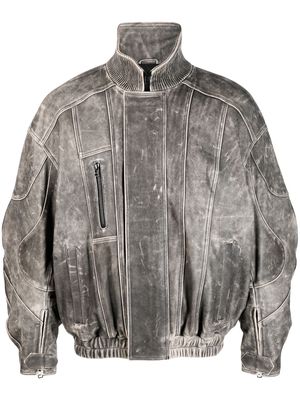 Manokhi high-neck leather jacket - Grey