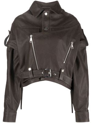 Manokhi layered-detail biker jacket - Brown