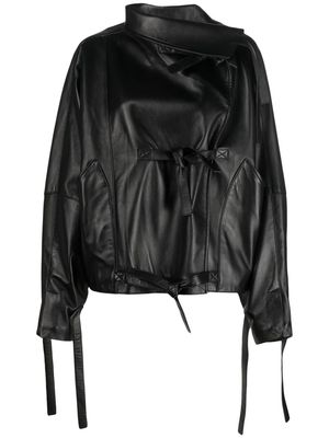 Manokhi Selene side-tie oversize leather jacket - Black