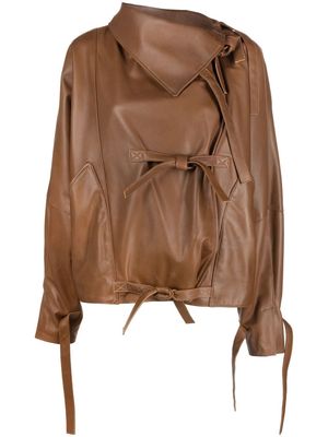 Manokhi Selene side-tie oversize leather jacket - Brown