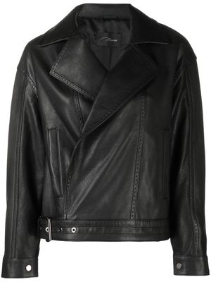 Manokhi spread-collar leather biker jacket - Black