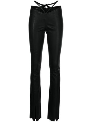 Manokhi tie-fastening leather skinny trousers - Black