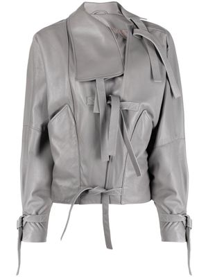 Manokhi tie-knot leather jacket - Grey