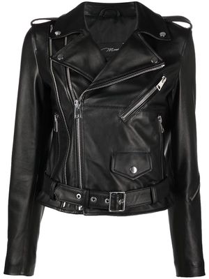 Manokhi zip-fastening leather biker jacket - Black