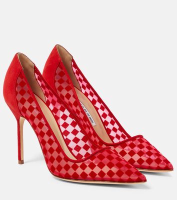 Manolo Blahnik Bbla 105 checked leather-trimmed pumps