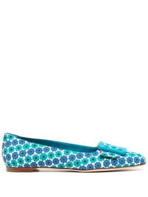 Manolo Blahnik floral-print ballerina shoes - Blue