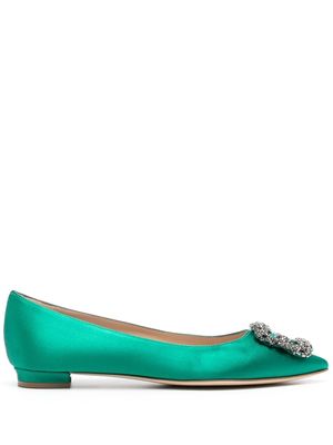 Manolo Blahnik Hangisflat jewel-buckle flat shoes - Green