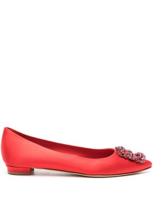 Manolo Blahnik Hangisi 10mm satin ballerina shoes - Red