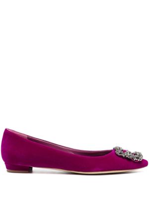 Manolo Blahnik Hangisi crystal-buckle ballerina shoes - Purple