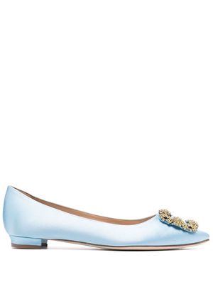 Manolo Blahnik jewel buckled satin ballerina shoes - Blue