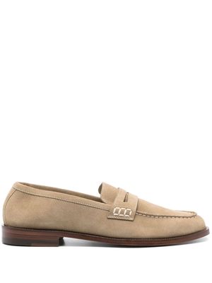 Manolo Blahnik Perry penny-slot suede loafers - Neutrals