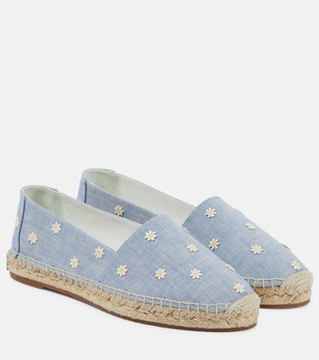 Manolo Blahnik Susille embroidered chambray espadrilles