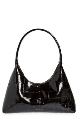 Mansur Gavriel Mini Candy Croc Embossed Faux Patent Leather Hobo Bag in Chocolate
