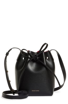 Mansur Gavriel Mini Leather Bucket Bag in Black/Flamma