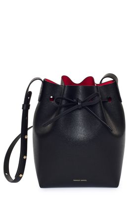Mansur Gavriel Mini Saffiano Leather Bucket Bag in Black/Flamma